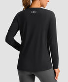 women's hip-length workout long sleeve in black - back view