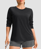 women's hip-length workout long sleeve in black - front view