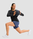 women's hip-length workout long sleeve in black - side view