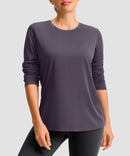 women's hip-length workout long sleeve in dusty purple - front view