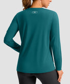women's hip-length workout long sleeve in harbor blue - back view