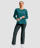 women's hip-length workout long sleeve in harbor blue - side view