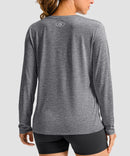 women's hip-length workout long sleeve in heather mid gray - back view