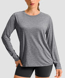 women's hip-length workout long sleeve in heather mid gray - front view