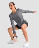 women's hip-length workout long sleeve in heather mid gray - matching outfits view