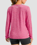 women's hip-length workout long sleeve in heather rose - back view