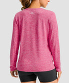 women's hip-length workout long sleeve in heather rose - back view