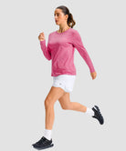 women's hip-length workout long sleeve in heather rose - matching outfits view