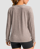 women's hip-length workout long sleeve in heather tea brown - back view