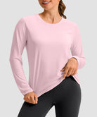 women's hip-length workout long sleeve in light pink - front view