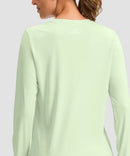 women's hip-length workout long sleeve in mint green - back view
