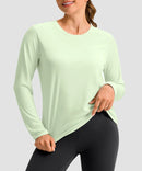 women's hip-length workout long sleeve in mint green - front view