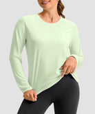 women's hip-length workout long sleeve in mint green - front view