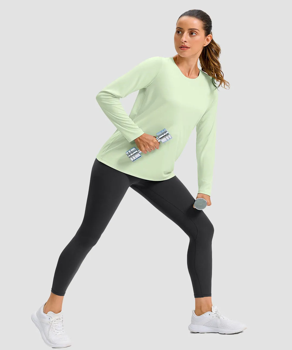 women's hip-length workout long sleeve in mint green - side view
