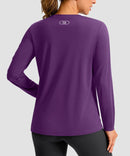 women's hip-length workout long sleeve in purple - back view
