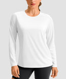 women's hip-length workout long sleeve in white - front view