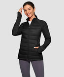 women's lightweight with 6 pockets puffer jacket in black - front view