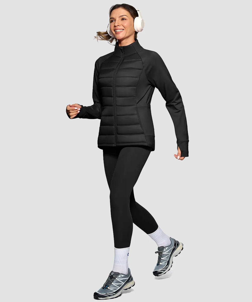 women's lightweight with 6 pockets puffer jacket in black - side view