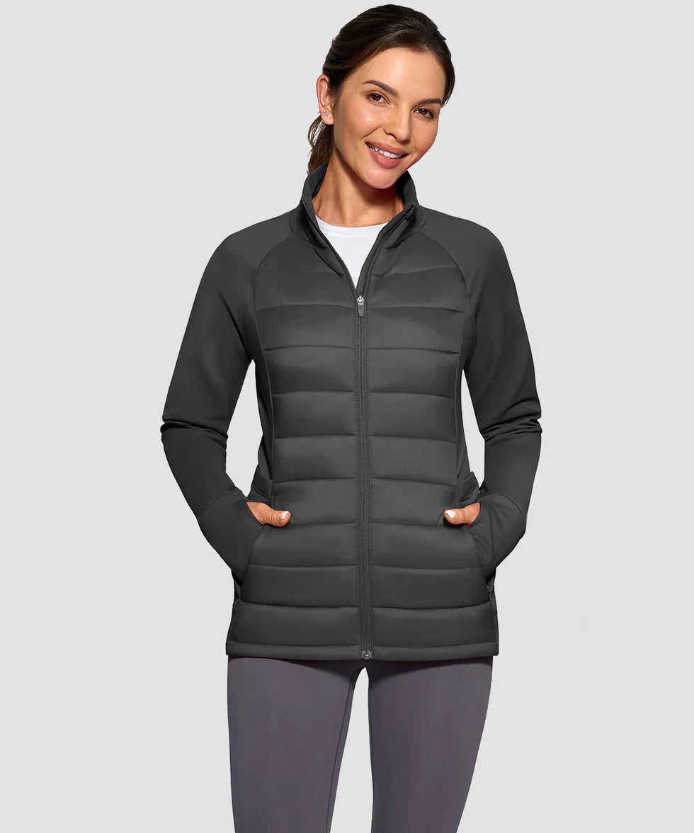 women's lightweight with 6 pockets puffer jacket in dark gray - front view