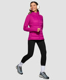 women's lightweight with 6 pockets puffer jacket in fuchsia purple - side view