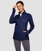 women's lightweight with 6 pockets puffer jacket in navy - front view