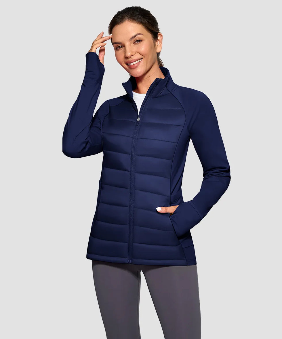 women's lightweight with 6 pockets puffer jacket in navy - front view