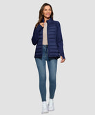 women's lightweight with 6 pockets puffer jacket in navy - side view