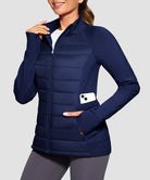 women's lightweight with 6 pockets puffer jacket in navy - zipper pocket detail view