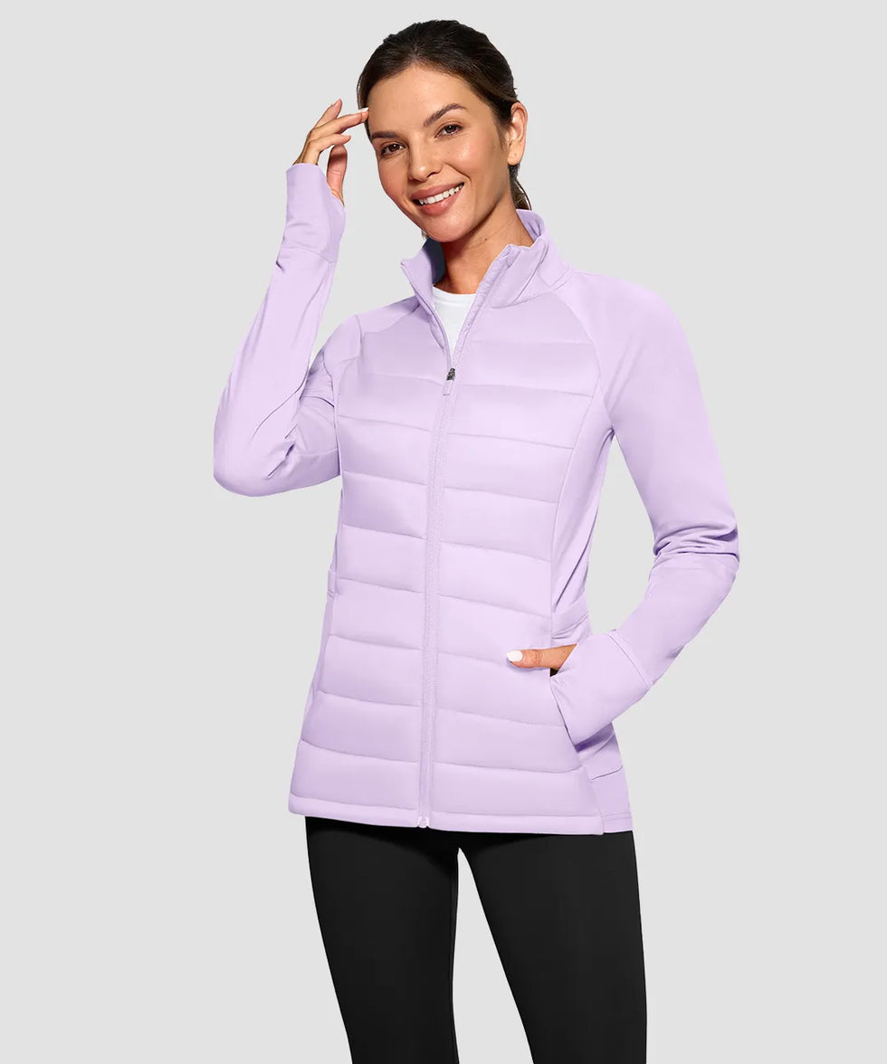 women's lightweight with 6 pockets puffer jacket in taro purple - front view