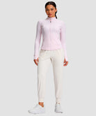 women's longline slim full zip pocketed workout jacket in light pink - matching outfits view 1