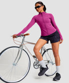 women's longline slim full zip pocketed workout jacket in rose red - matching outfits view