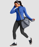 women's longline slim full zip pocketed workout jacket in royal blue - matching outfits view