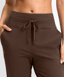 women's mid-rise fleece straight pants 27.5''/29'' in brown - waistband detail view