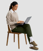 women's mid-rise fleece straight pants 27.5''/29'' in olive green - matching outfits view