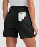 women's mid rise flat front golf shorts 5'' in black - back view