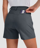 women's mid rise flat front golf shorts 5'' in iron gray - back view