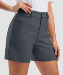 women's mid rise flat front golf shorts 5'' in iron gray - front view