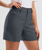 women's mid rise flat front golf shorts 5'' in iron gray - front view