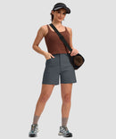 women's mid rise flat front golf shorts 5'' in iron gray - side view