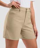 women's mid rise flat front golf shorts 5'' in light khaki - side view