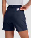 women's mid rise flat front golf shorts 5'' in navy - back view