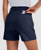 women's mid rise flat front golf shorts 5'' in navy - back view