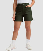 women's mid rise flat front golf shorts 5'' in olive green - front view
