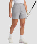 women's mid rise flat front golf shorts 5'' in silver - front view