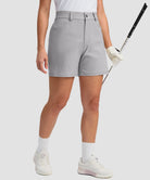 women's mid rise flat front golf shorts 5'' in silver - front view