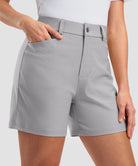 women's mid rise flat front golf shorts 5'' in silver - pocket details view
