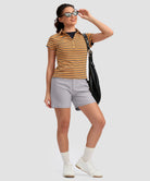 women's mid rise flat front golf shorts 5'' in silver - side view
