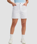 women's mid rise flat front golf shorts 5'' in white - front view