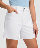 women's mid rise flat front golf shorts 5'' in white - pocket details view