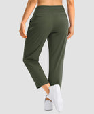 women's pull-on stretchy ankle pants in army green - back view